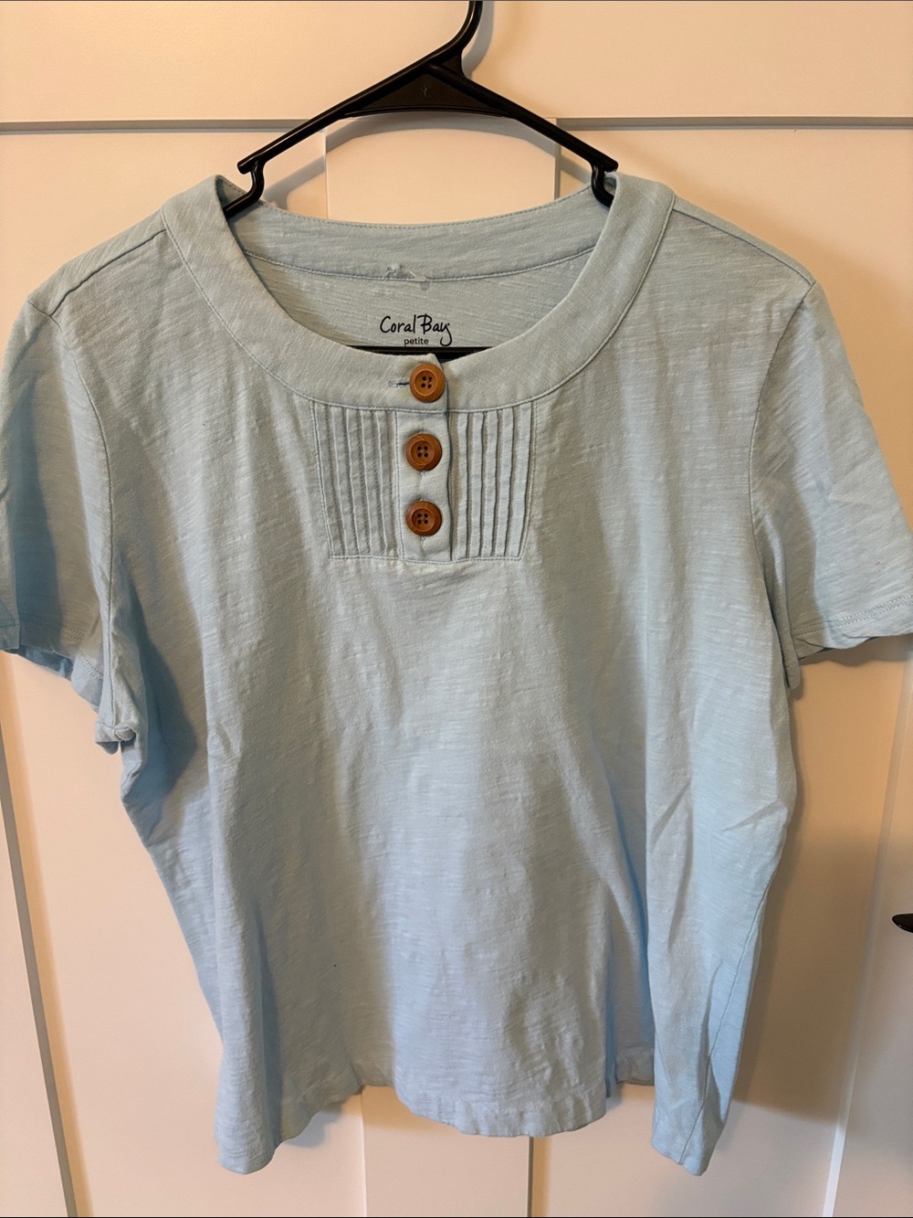 Coral Bay Pale Blue Cotton Tee with Wooden Buttons